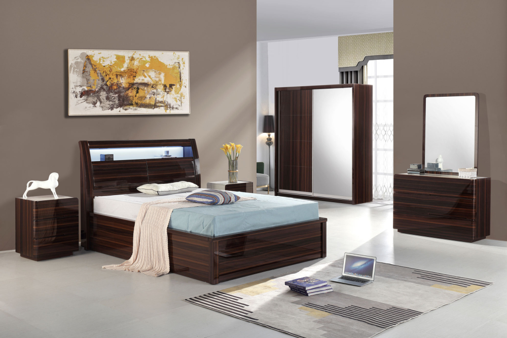 Moscow Glossy Walnut Bed-Single-Default