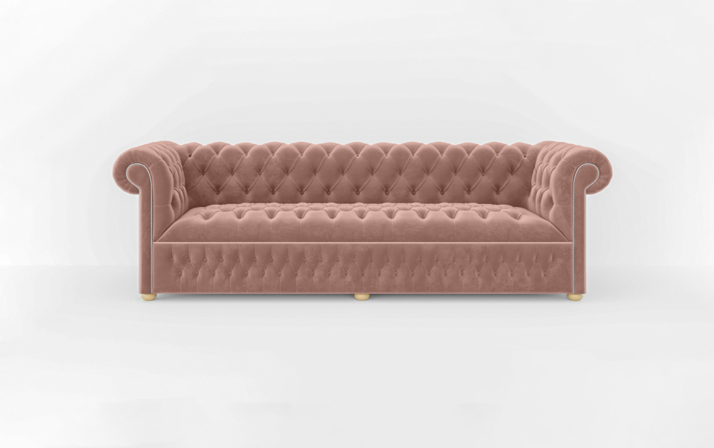 Dustantable Chesterfield 3 Seated Sofa-3 Seater -Velvet-Beech