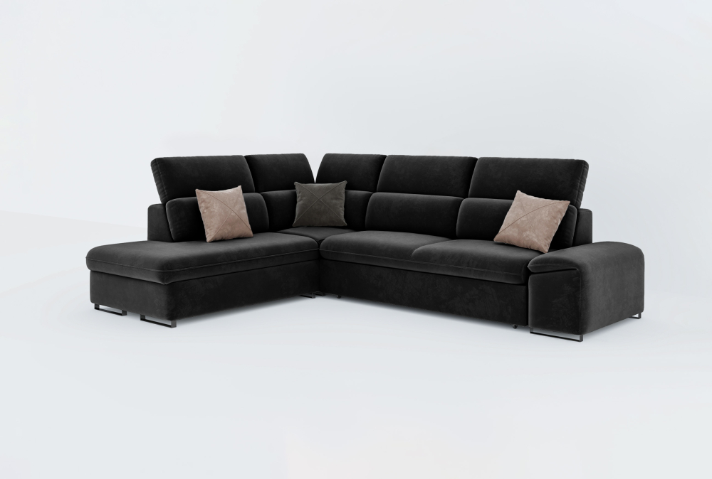 Chelmsford Sofa Combed With Storage -Velvet-Black