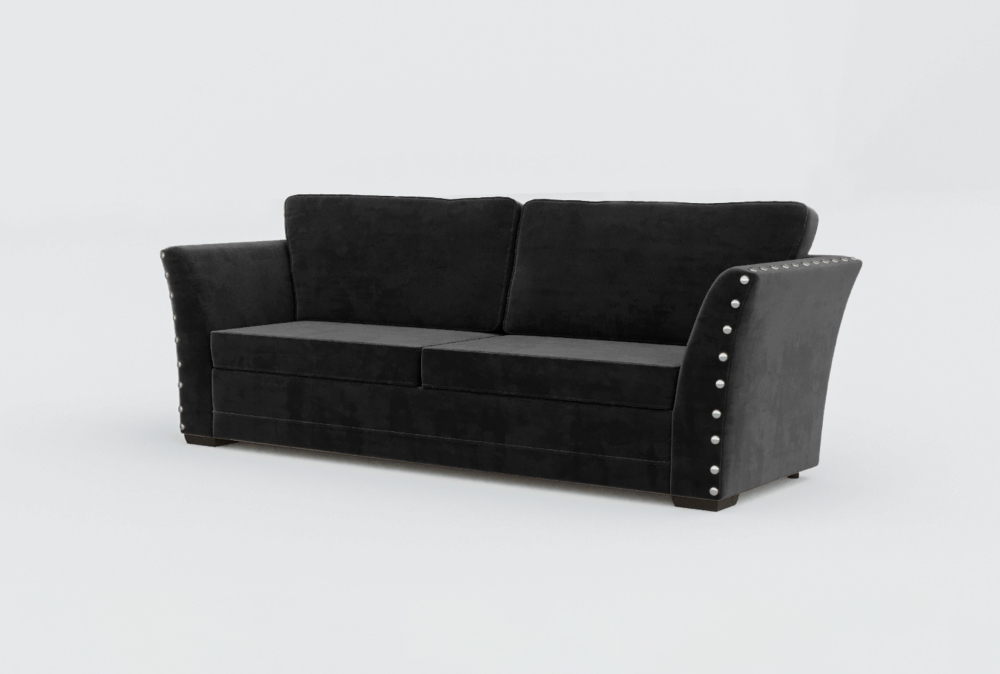 Cardiff Curved Arms Velvet Sofa-3 Seater -Woll-Black
