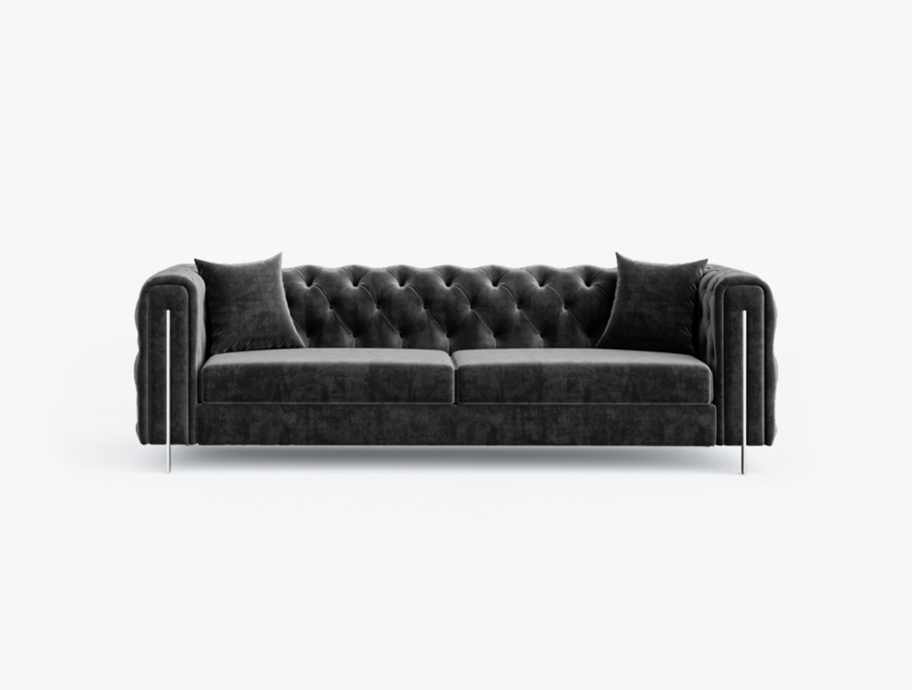 Munich Classic 3 Seater Sofa-1 Seater -Velvet-Black