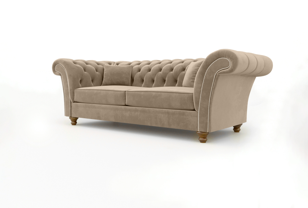 Chesterfield Leicester Sofa-3 Seater -Velvet-Brown