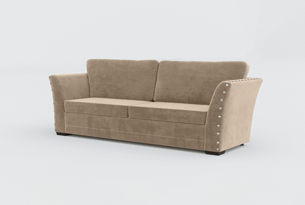 Cardiff Curved Arms Velvet Sofa-3 Seater -Woll-Brown