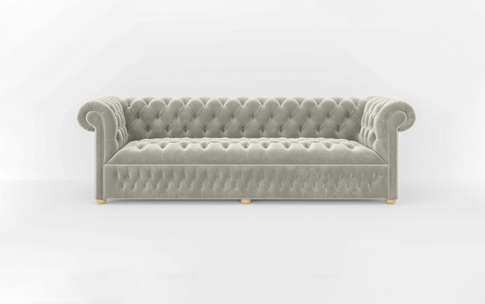 Dunstable Green Sofa-Velvet-3 Seater -Cream