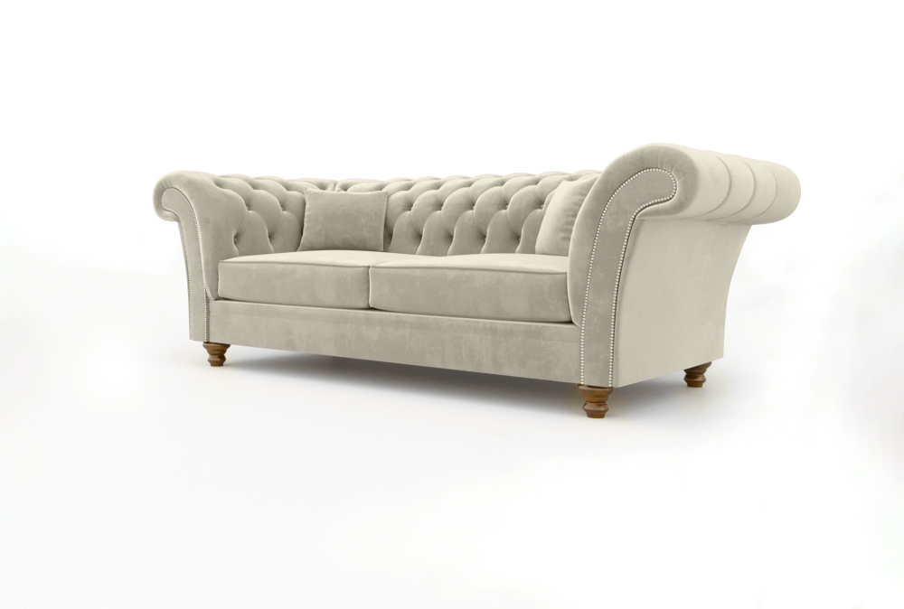 Chesterfield Leicester Sofa-3 Seater -Velvet-Cream