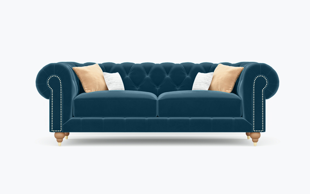 Jackson Chesterfield Sofa-3 Seater -Velvet-Blue