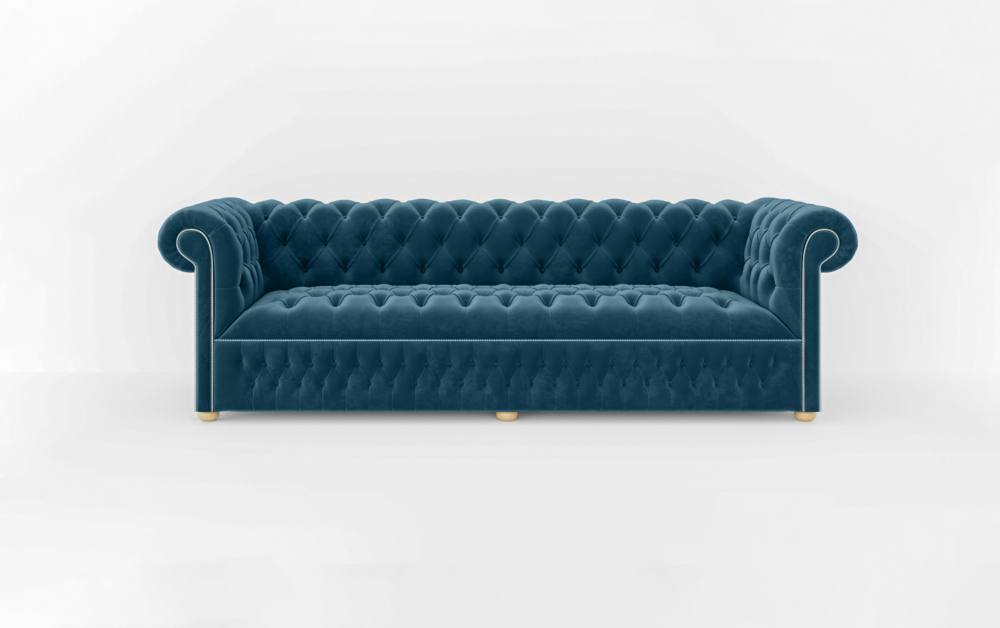 Dustantable Chesterfield 3 Seated Sofa-3 Seater -Velvet-Blue