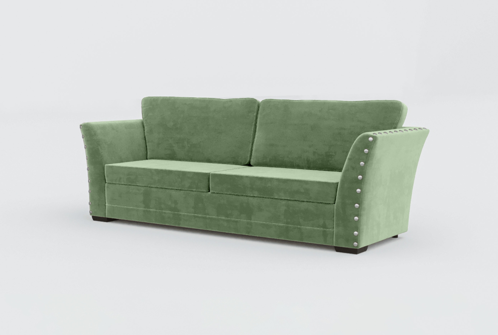 Cardiff Curved Arms Velvet Sofa-3 Seater -Woll-Green
