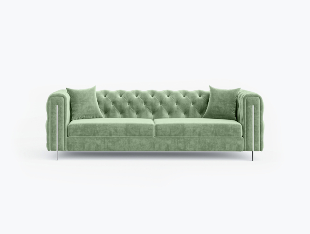 Munich Classic 3 Seater Sofa-1 Seater -Velvet-Green