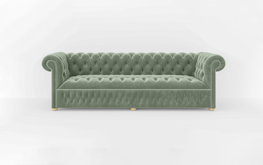 Dustantable Chesterfield 3 Seated Sofa-1 Seater -Velvet-Light Green