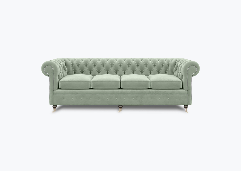 Livingston Chesterfield Sofa-3 Seater -Velvet-Light Green
