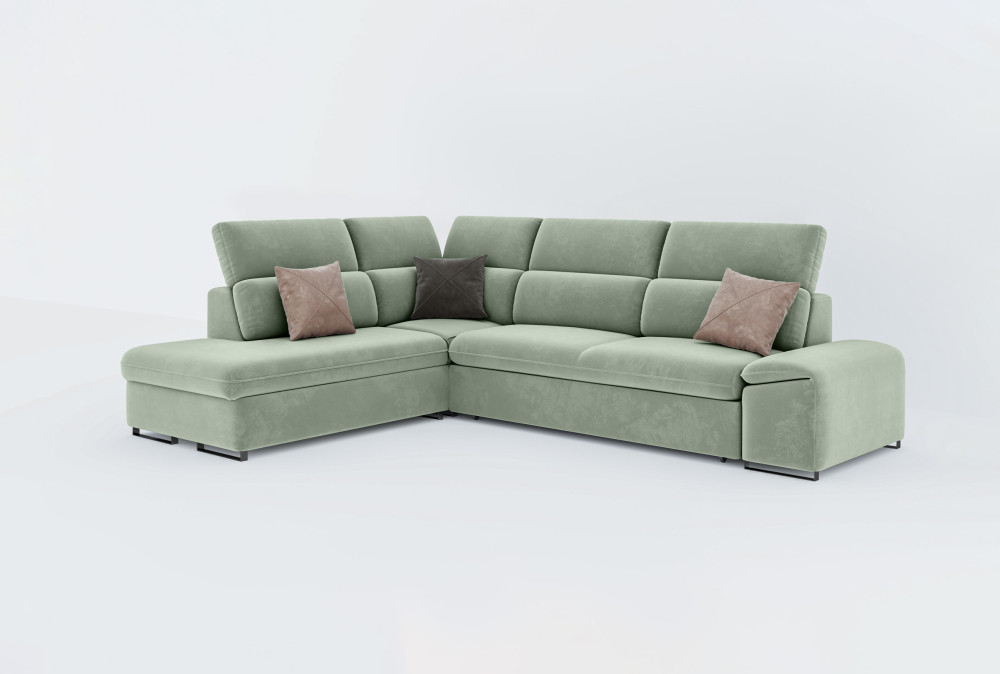 Chelmsford Sofa Combed With Storage -Velvet-Light Green