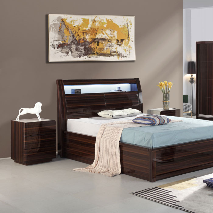Moscow Glossy Walnut Bed