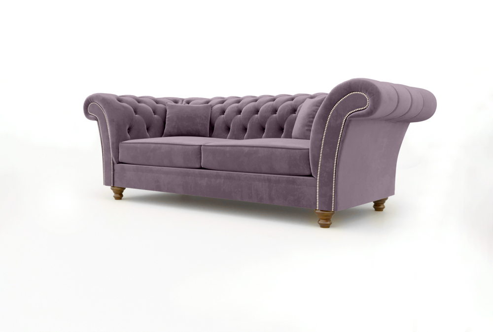Chesterfield Leicester Sofa-3 Seater -Velvet-Mauve
