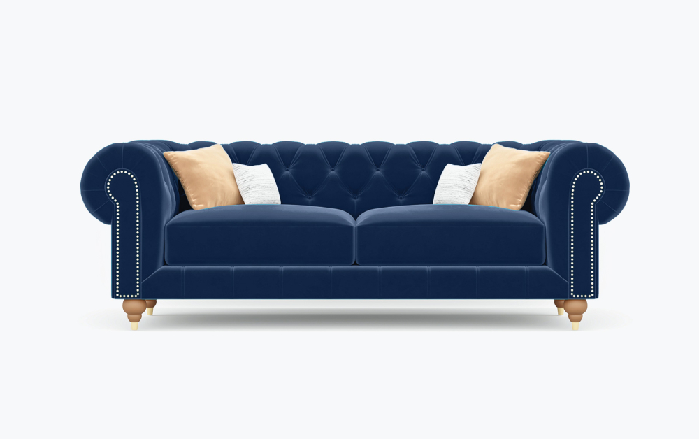 Jackson Chesterfield Sofa-3 Seater -Velvet-Navy Blue
