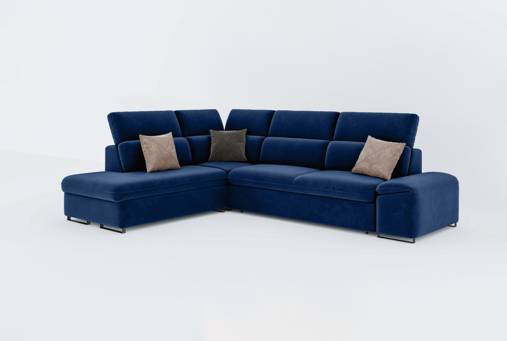 Chelmsford Sofa Combed With Storage -Velvet-Navy Blue
