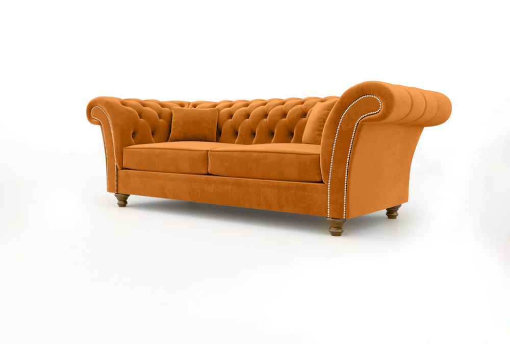 Chesterfield Leicester Sofa-2 Seater -Velvet-Orange