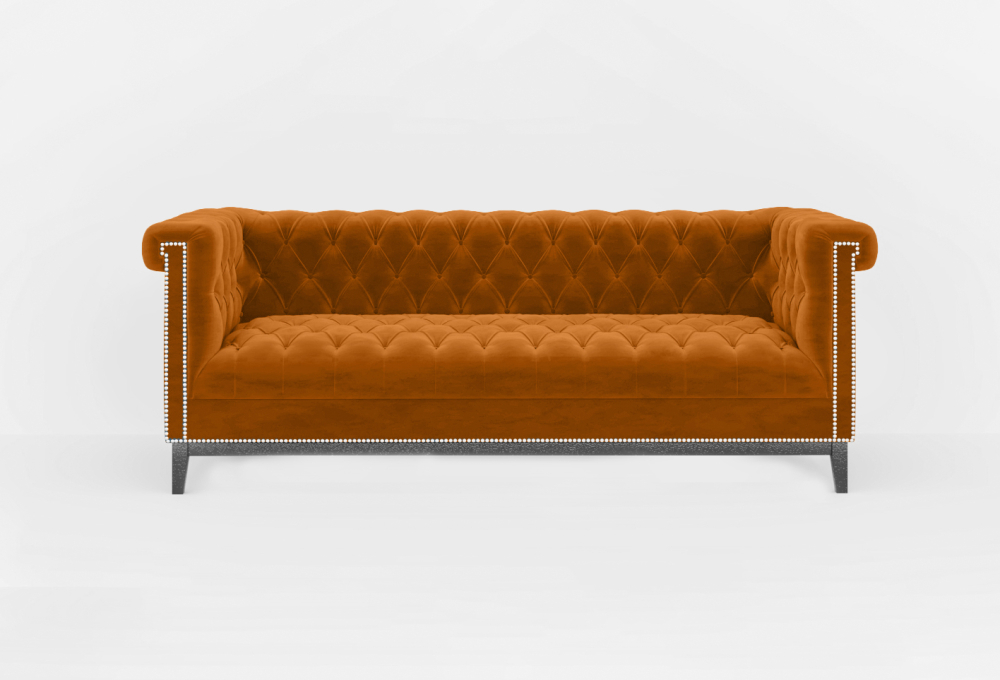 Cambridge Chesterfield 3 Seater Sofa-3 Seater -Velvet-Orange