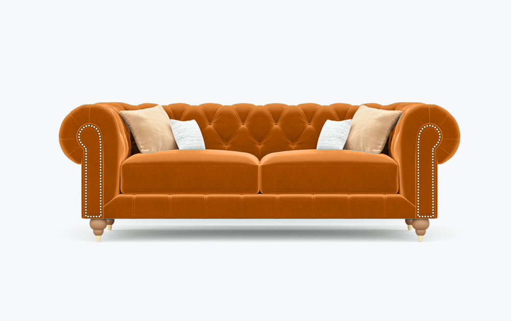 Jackson Chesterfield Sofa-3 Seater -Velvet-Orange
