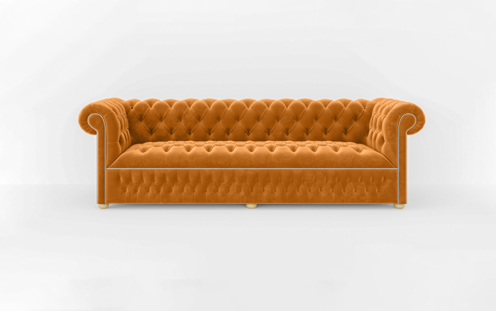 Dunstable Green Sofa-Velvet-3 Seater -Orange