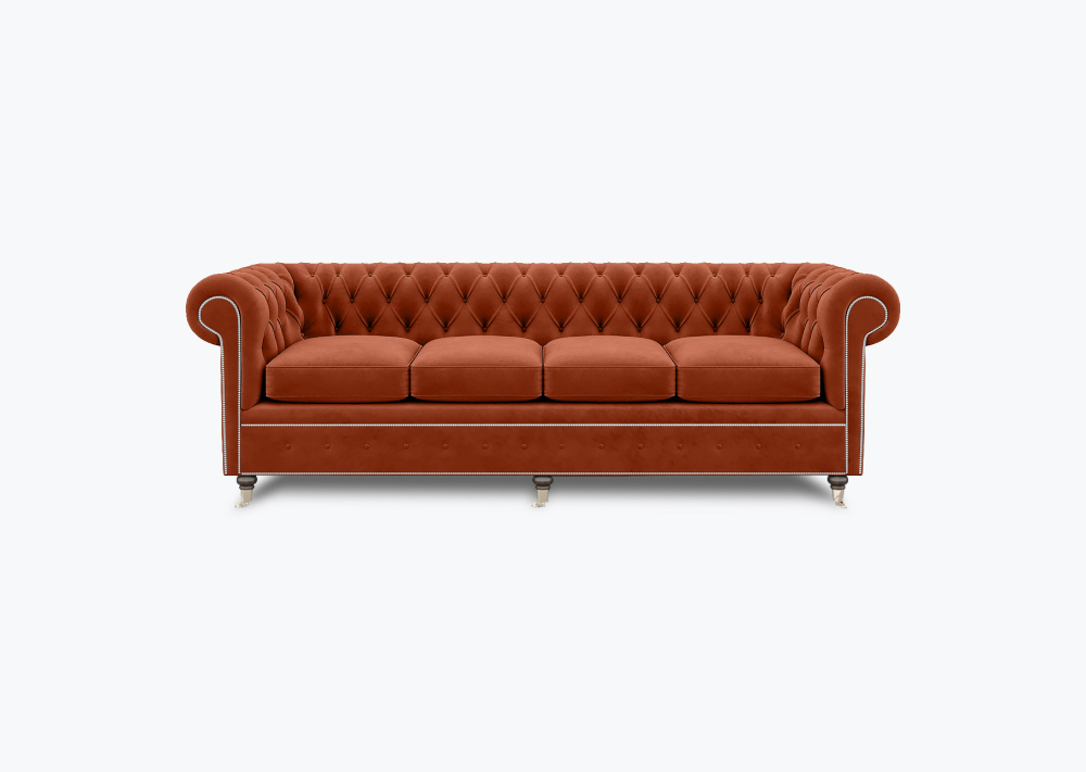 Livingston Chesterfield Sofa-4 Seater-Velvet-Red