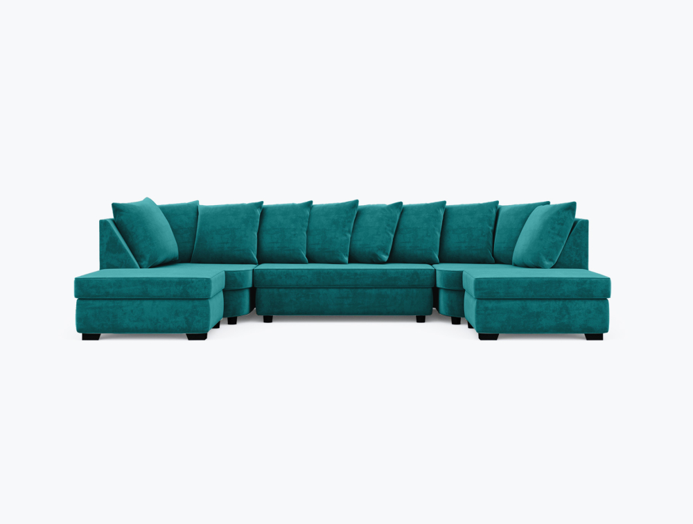 Sunderland U-Shape Sofa-U-Shape-Velvet-Turkish Blue