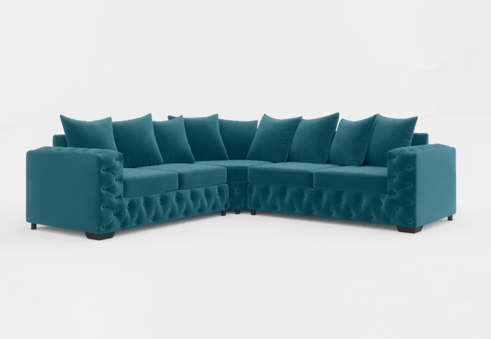 Sheffield Classic Corner Sofa-Velvet-Turkish Blue
