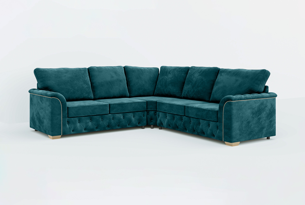 Coventry Club Corner Sofa-Velvet-Corner-Turkish Blue