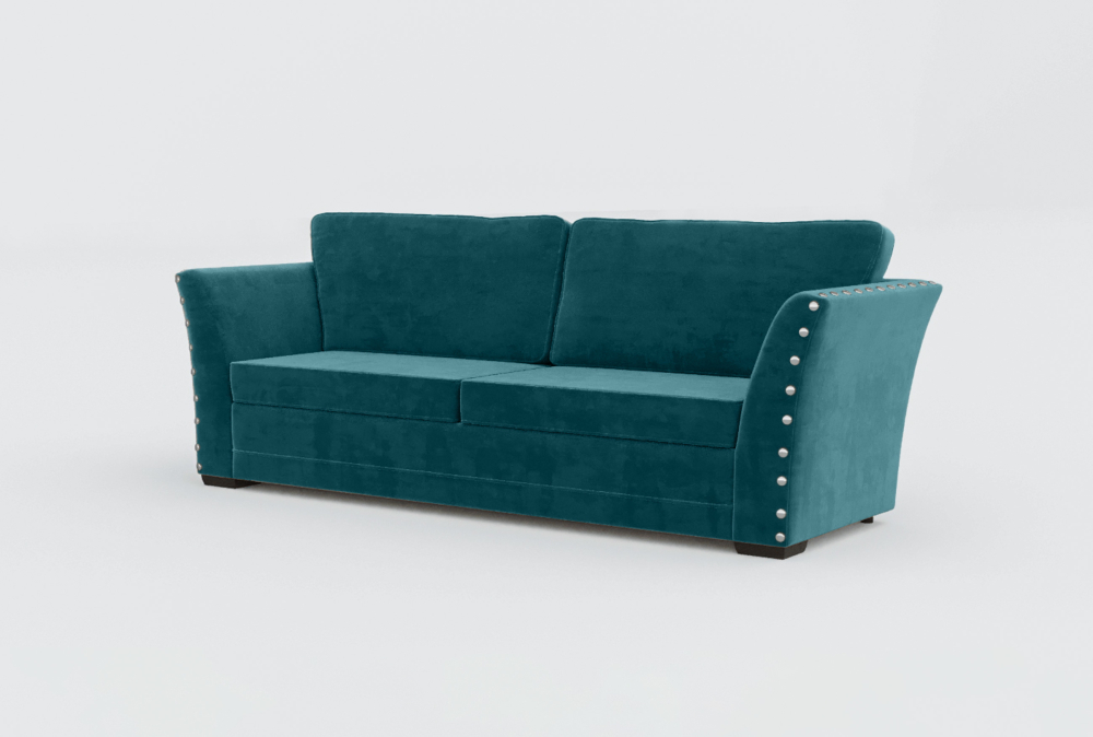 Cardiff Curved Arms Velvet Sofa-2 Seater -Woll-Turkish Blue