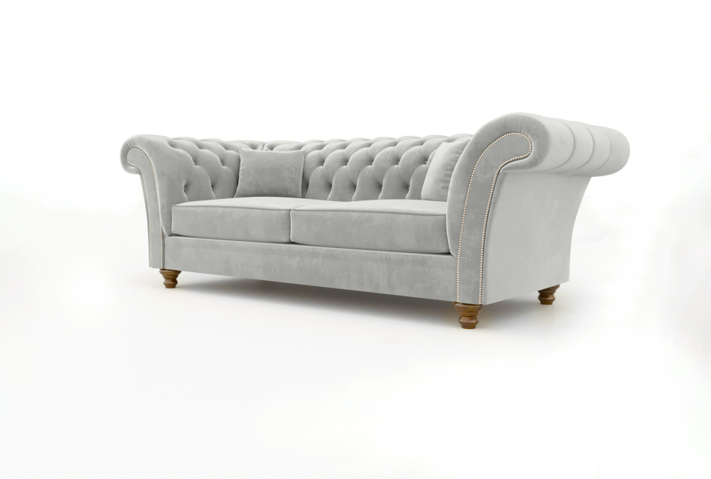 Chesterfield Leicester Sofa-3 Seater -Velvet-White