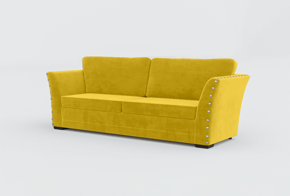 Cardiff Curved Arms Velvet Sofa-3 Seater -Velvet-Yellow