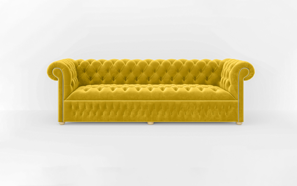 Dustantable Chesterfield 3 Seated Sofa-3 Seater -Velvet-Yellow