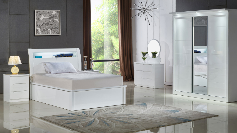 Moscow Glossy White Bed-Single-Default