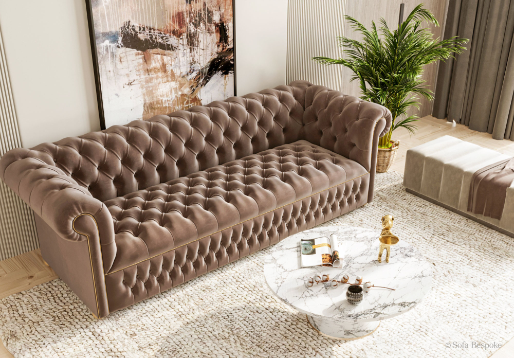 Dustantable Chesterfield 3 Seated Sofa-3 Seater -Velvet-Default