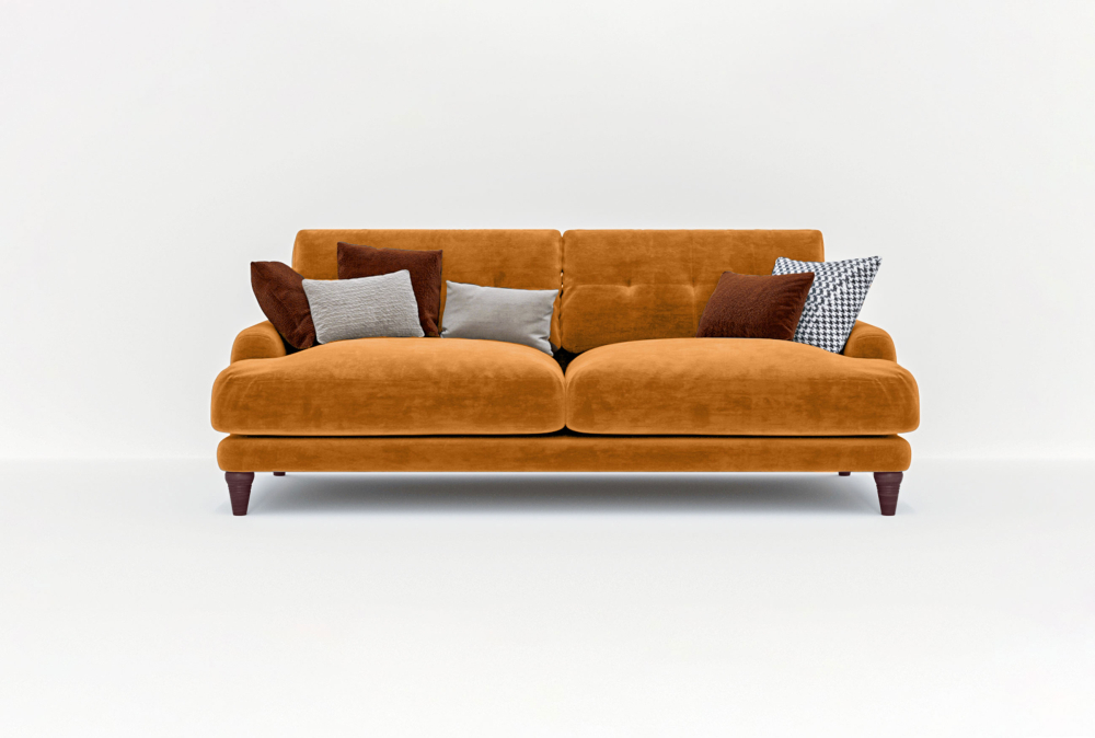 ALBA GREY SOFA-3 Seater -Velvet-Orange