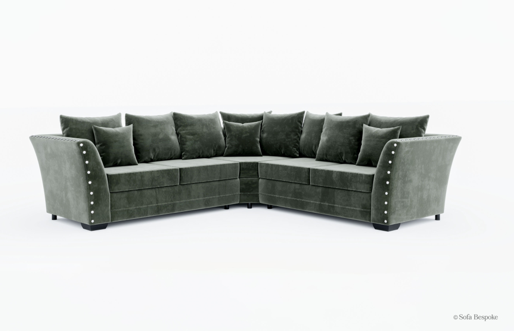 Cardiff Curved Arms Corner Sofa-Velvet-Default