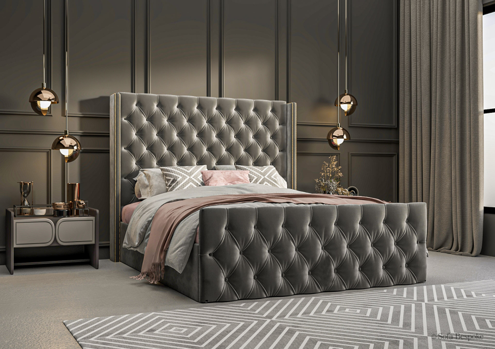 Birmingham Grey Chesterfield Bed-Velvet-Single