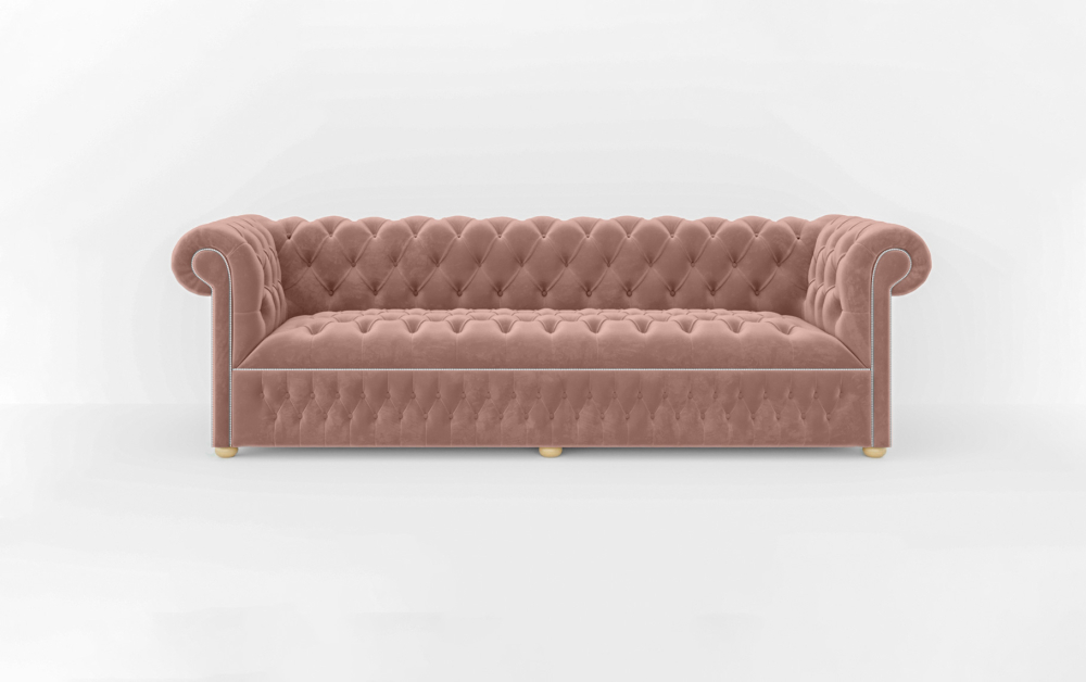 Dunstable Green Sofa-Velvet-3 Seater -Beech