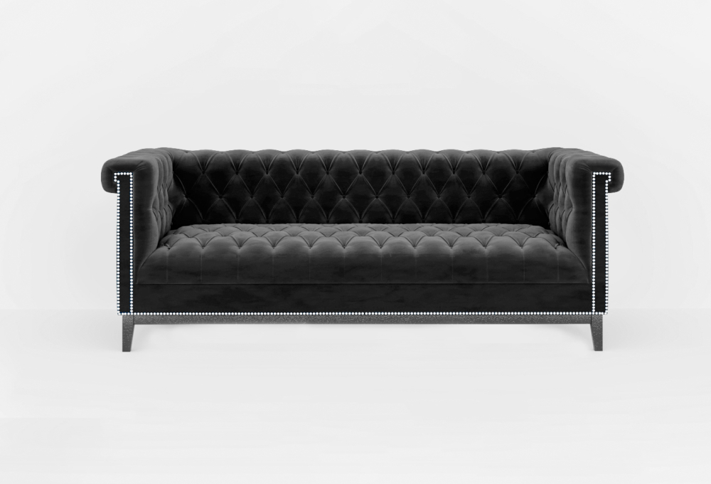 Cambridge Chesterfield 3 Seater Sofa-3 Seater -Velvet-Black
