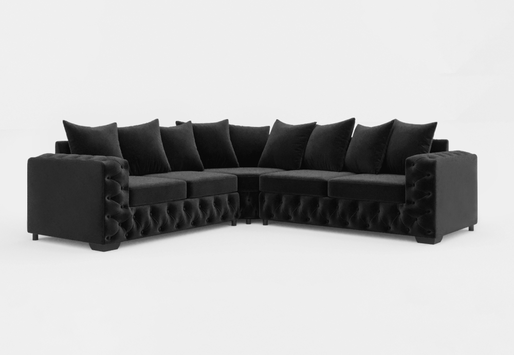 Sheffield Classic Corner Sofa-Velvet-Black