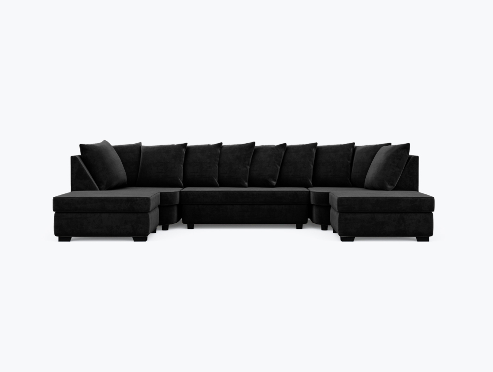 Sunderland U-Shape Sofa-U-Shape-Velvet-Black