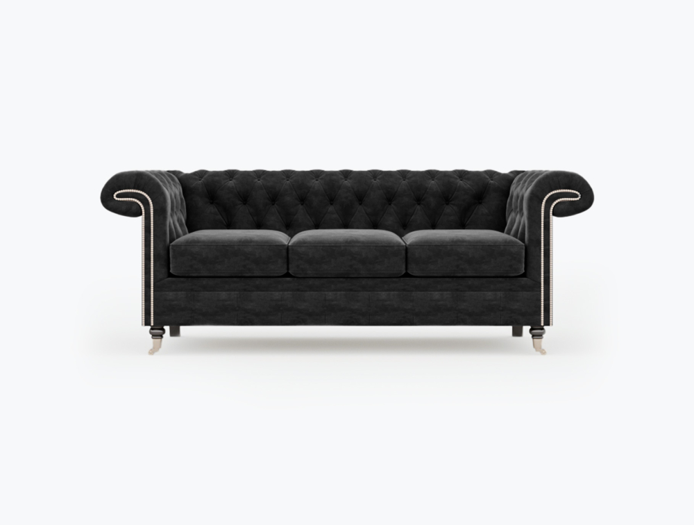 Nottingham Sofa-4 Seater-Velvet-Black