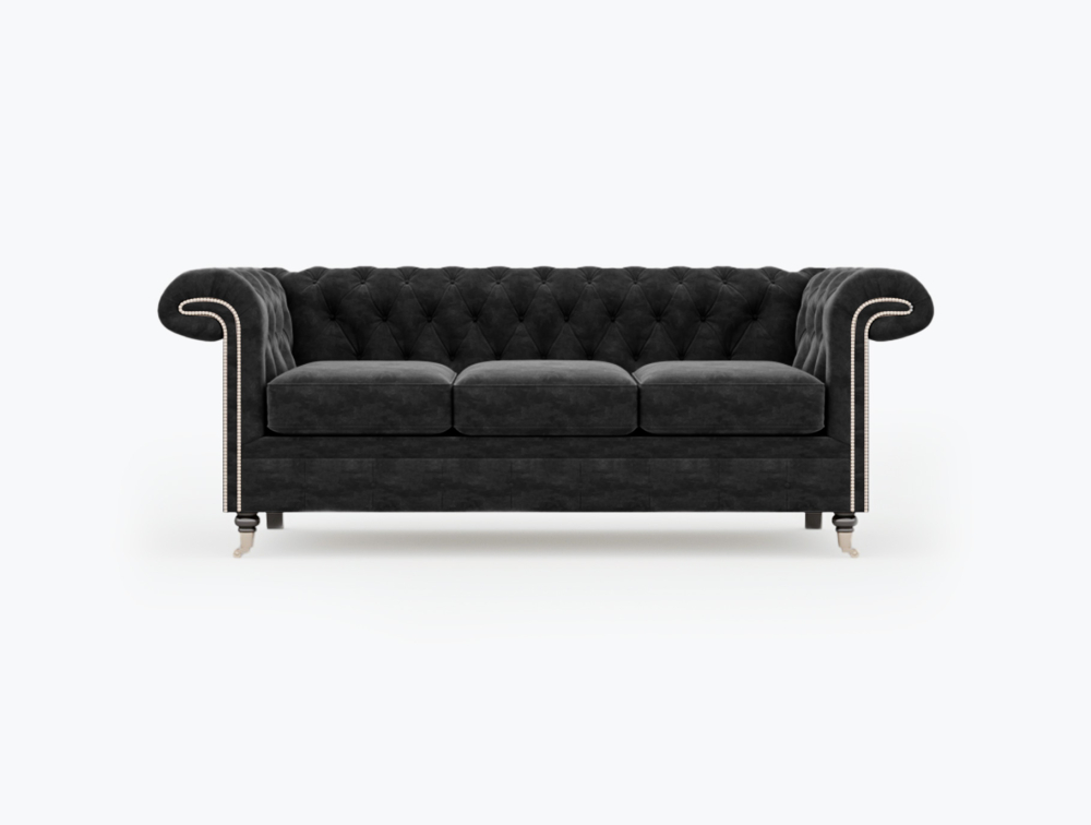 Nottingham Sofa-4 Seater-Velvet-Black