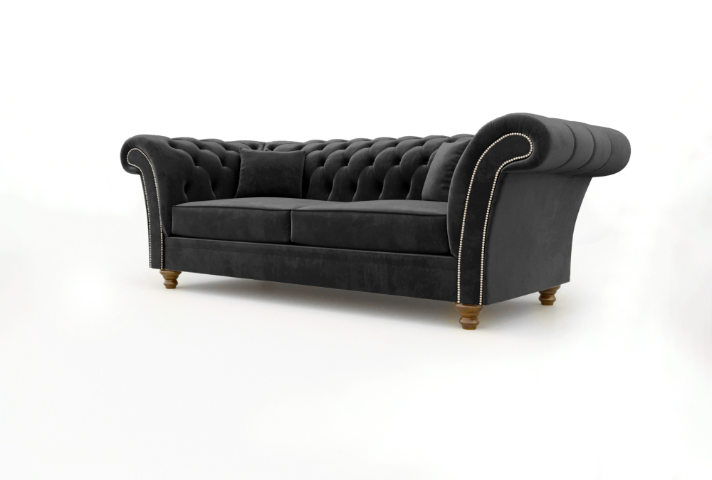 Chesterfield Leicester Sofa-3 Seater -Velvet-Black