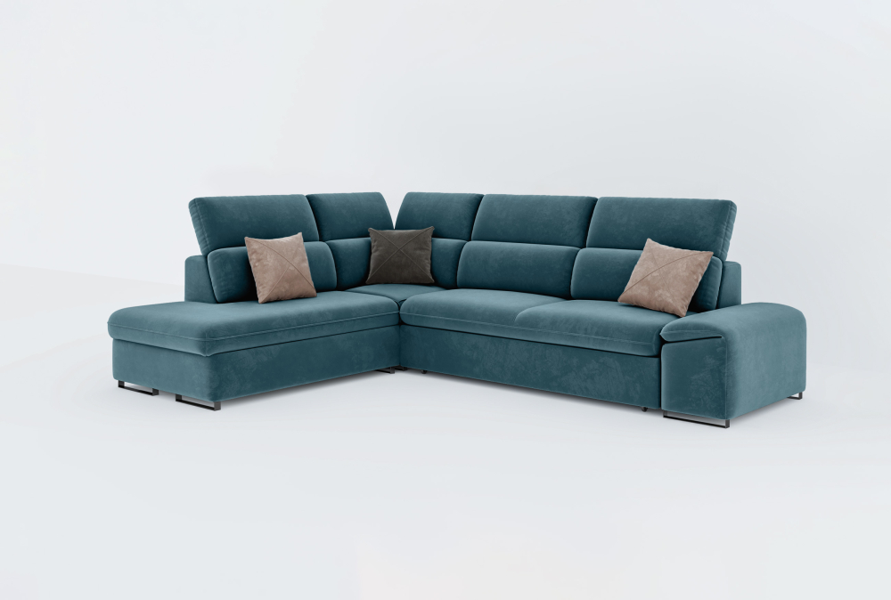 Chelmsford Sofa Combed With Storage -Velvet-Blue