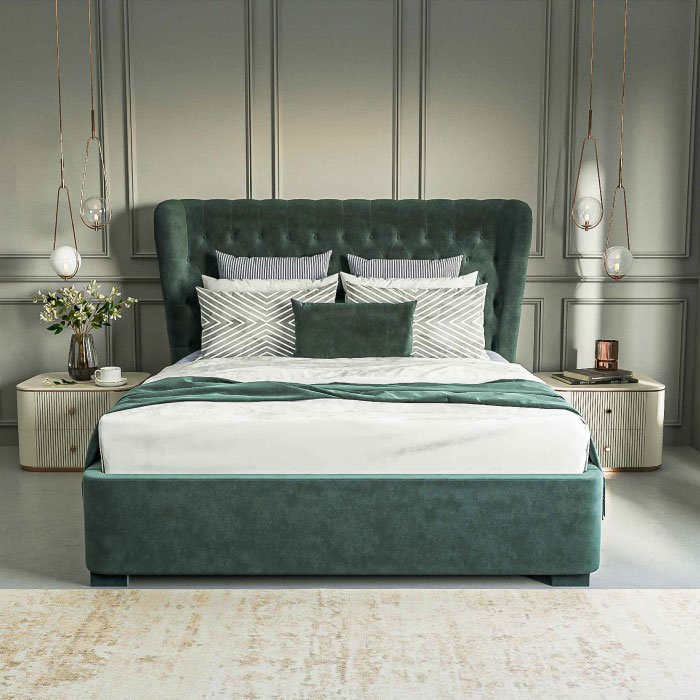 Brighton Bottle Green Wing Headboard Bed