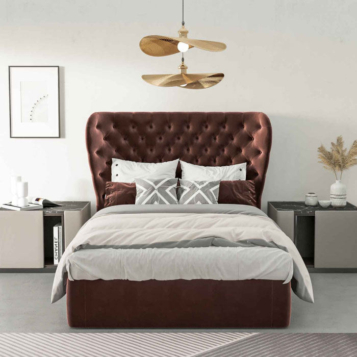 Cambridge Maroon Velvet Wing Headboard Bed