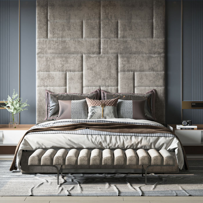 Columbus Grey Long Headboard Bed