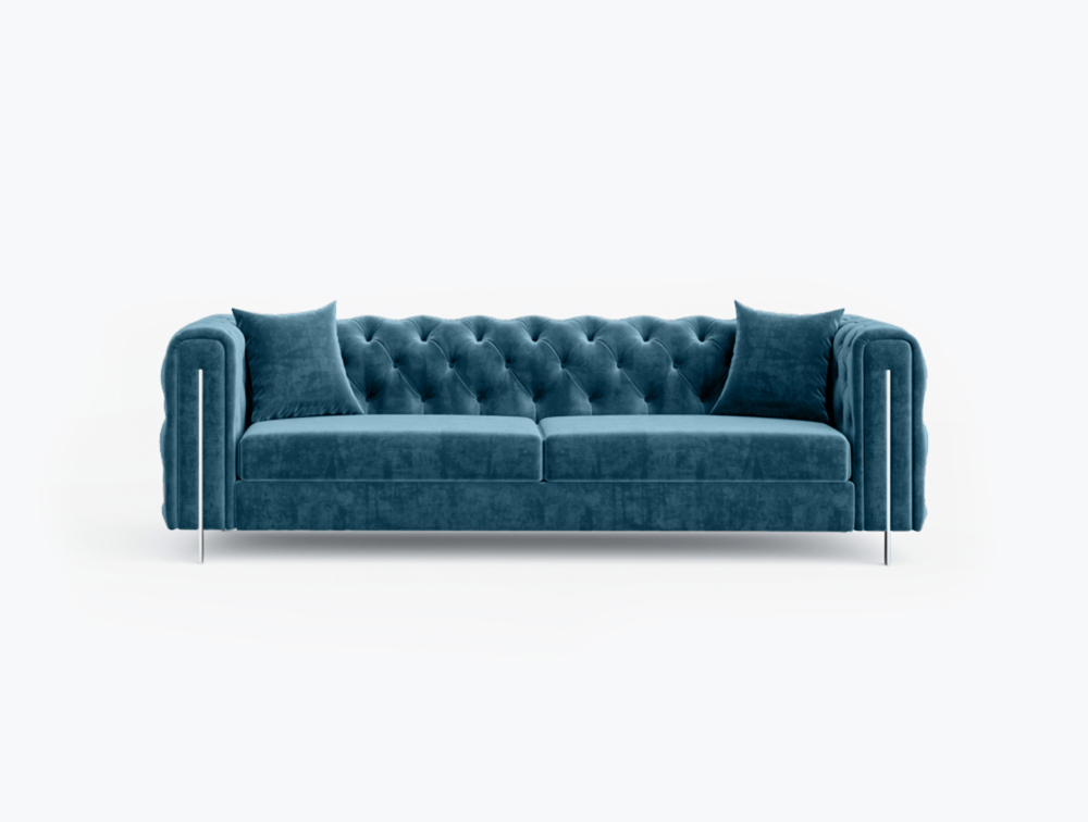 Munich Classic 3 Seater Sofa-3 Seater -Velvet-Blue