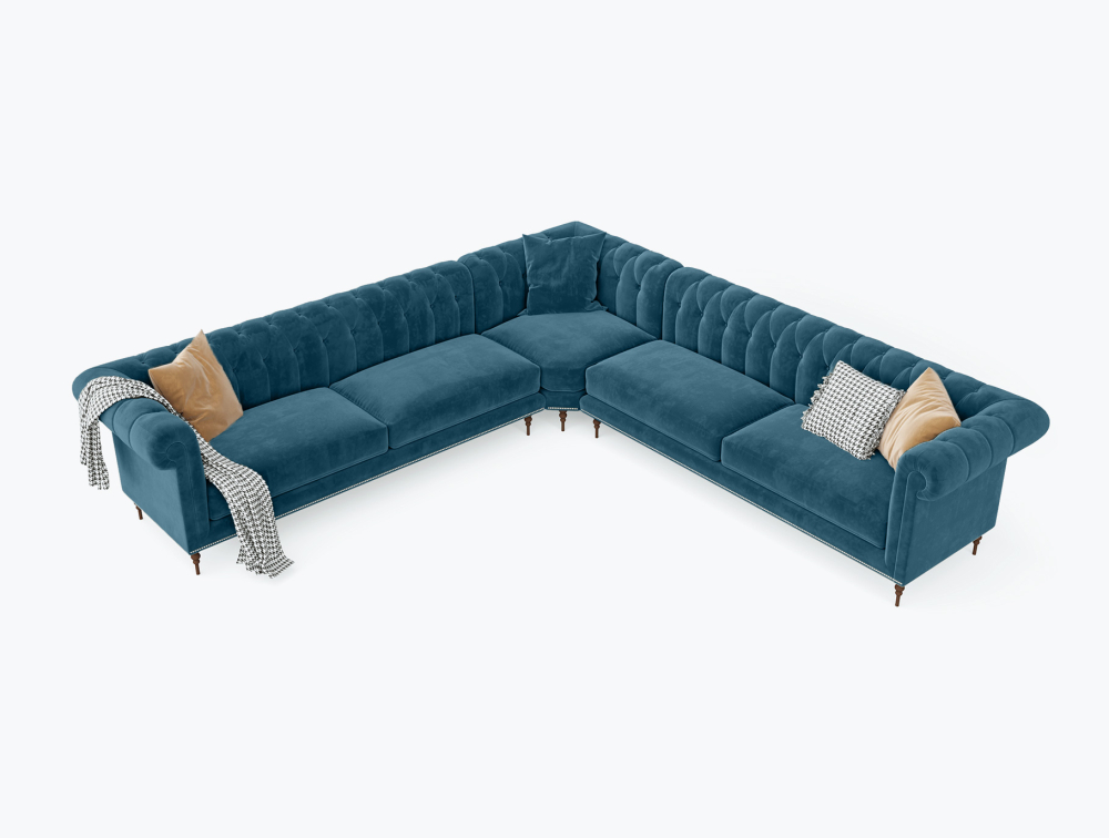 Phoenix corner Sofa-Corner-Velvet-Blue